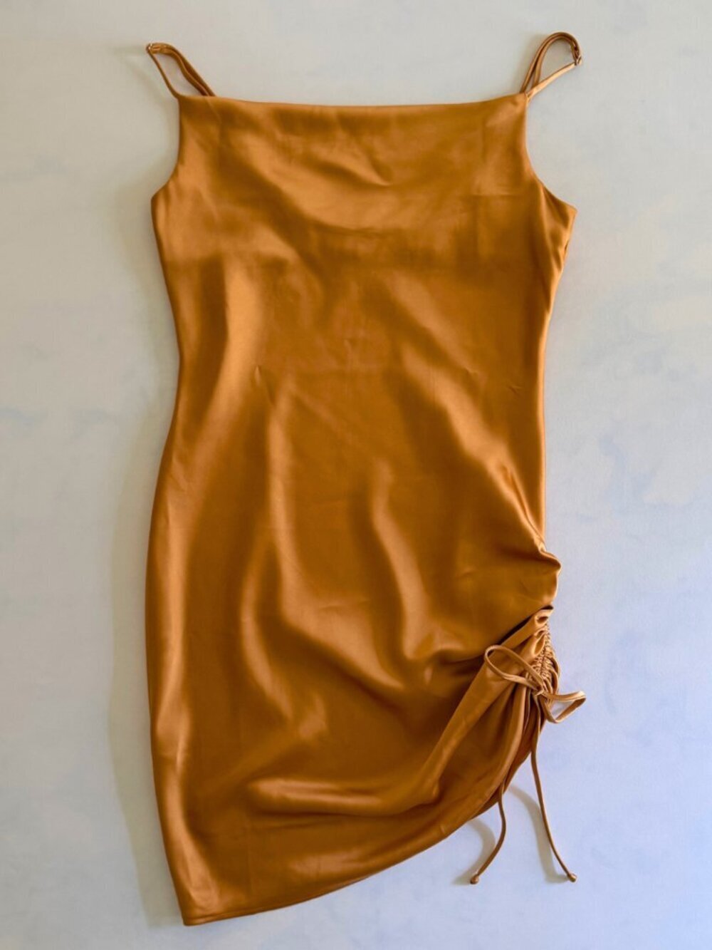 Forever 21 Burnt Orange Ruched Side Satin Mini Dress